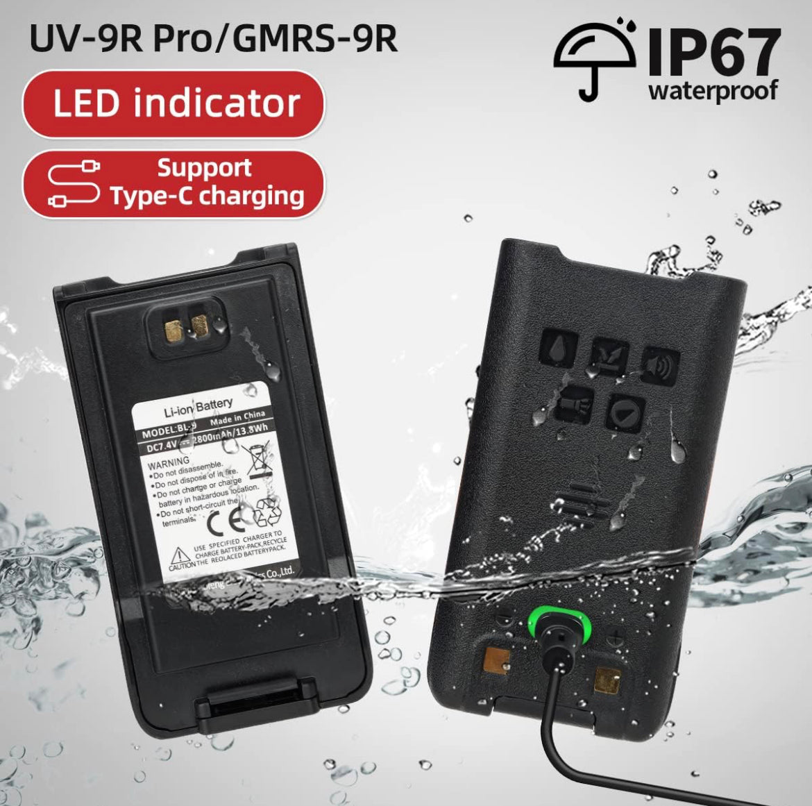 UV-9R Pro Extra Battery USB-C